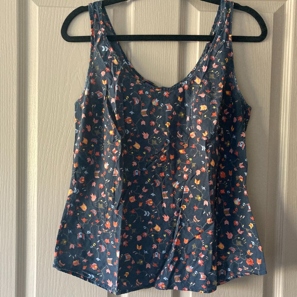Patagonia Blue Printed "Honey Cooler" Button Back Tank Top